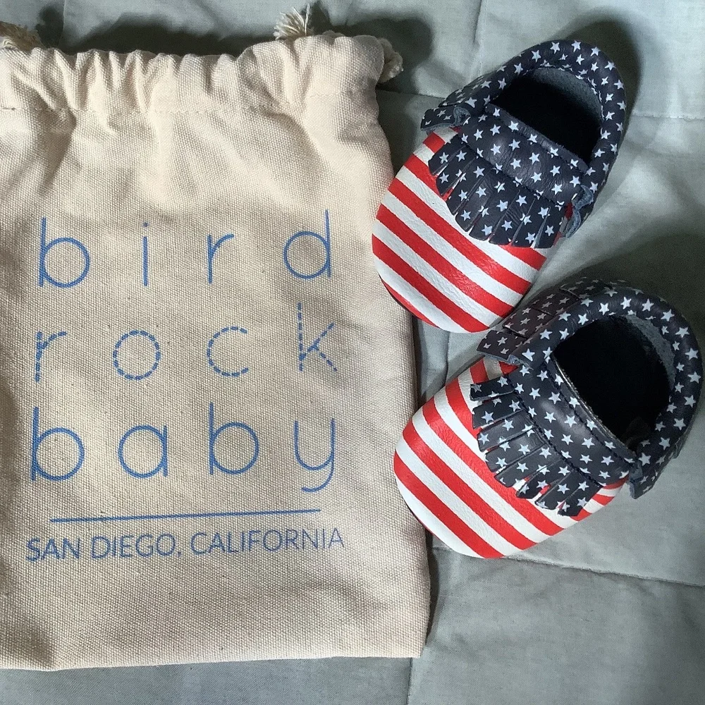 Bird Rock Baby red white and blue baby moccasins